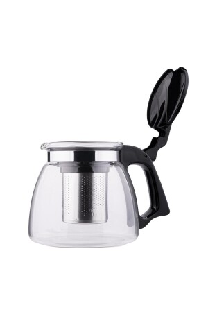 0. 9 Lt Black Glass Teapot with Steel Strainer Heat Resistant Glass Teapot Herbal Tea Infuser - Lotus Plus