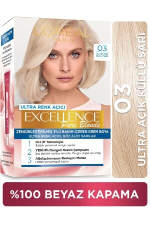 مكنز-إكسيلنس كريم لون الشعر - 03 أوترا خفيفة رماد شقراء - L'oreal Paris
