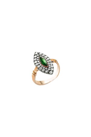 0.41ct Elmas Zümrüt Taşlı Mekik Yüzük - Engingold