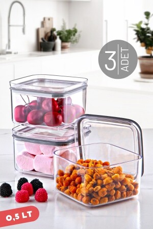 0,5 Lt Sızdırmaz Kapak, Silikon Contalı Kare 3'lü Saklama Kabı Seti NDY-EMH-145 - Nandy Home