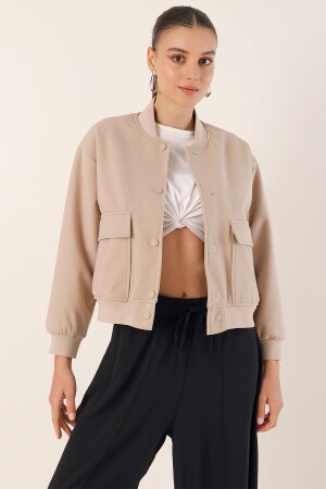 0688 Çift Cepli Bomber Ceket - Bej - Bigdart