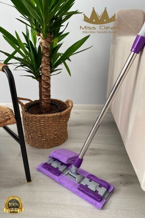 ( 1 Adet Yedek Bez Hediyeli ) Yer Mopu Fayans Duvar Yüzey Temizlik Mikrofiber Mandallı Mop - Missclean