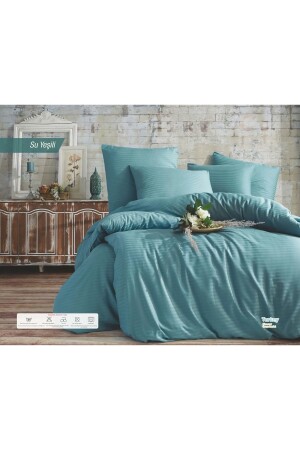 1 Cm Striped Water Green Satin Duvet Cover Set Double 20221995001 - Skyrose