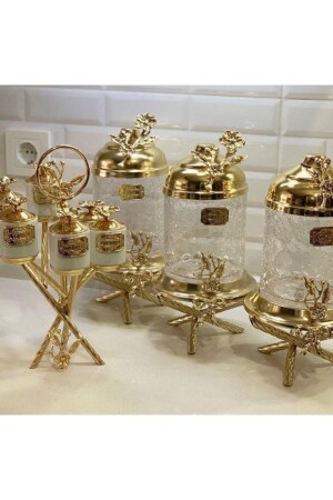 1 kg luxuriöses Glas-Set mit Fuß und Zick-Zack-Gewürz-Set für die Küche - Genel Markalar
