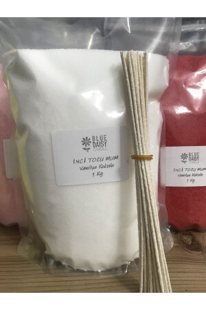 1 Kg Pearl Powder Candle (With 25 Pieces 20 Cm Wicks) Vanilla Flavored White - Bluedaisycandle