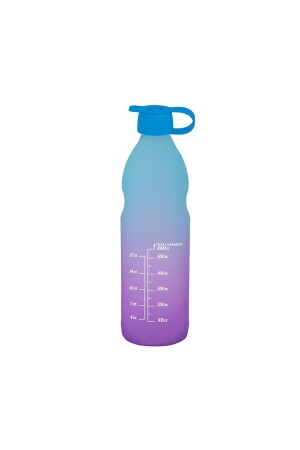1-Liter-Wasserflasche aus zweifarbig lackiertem, mit Maßen bedrucktem, schmalem Glas – Blau E111657-160 - Herevin