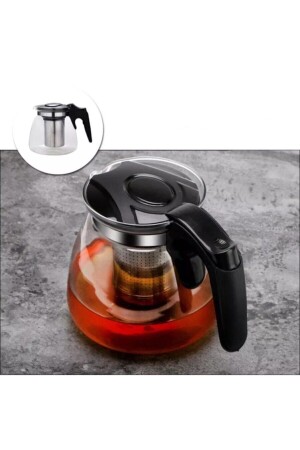 1 Lt Borosilicate Glass Teapot with Steel Strainer Heat Resistant Glass Teapot Tea Herbal Tea Infuser - Genel Markalar