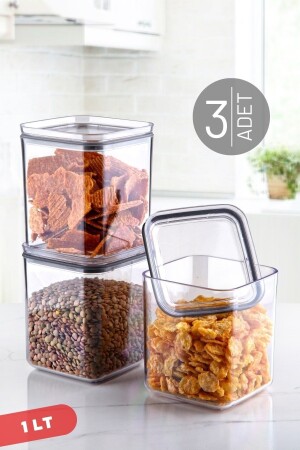 1 Lt Sızdırmaz Kapak, Silikon Contalı Kare 3'lü Saklama Kabı Seti NDY-EMH-146 - Nandy Home