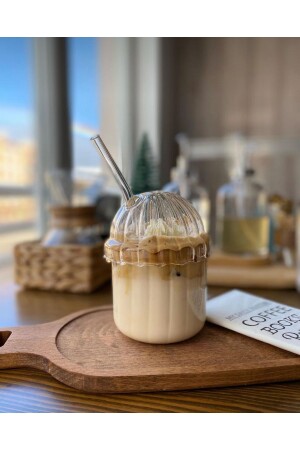1 Piece Glass Oval Heat Resistant Pinterest Cup with Lid, Coffee and Presentation Cup 430 ml - M Mimoza Park