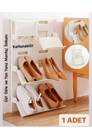 1 Piece Lyon Cream Shoe Rack Vertical Stackable Multi-Tier Space Saving Shelf - Bayev