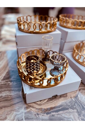 1 Piece Round Glass Mirrored Plastic Gold Tray Presentation Tray 20cm - Yzhome