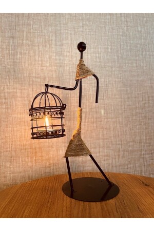 1 Vintage Scandinavian Iron Candlestick - Cage Candle Holder Black Metal 25 cm - Genel Markalar