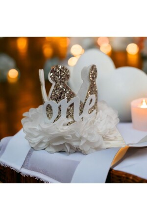1 Year Birthday Crown Princess Gold White Tulle Detail - Damlakids