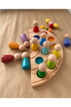 1 Year Old 12 Piece Waldorf Rainbow Peg Baby Table Set Peg Baby Color Matching Wooden Toy TINYWOOD44001 - tiny wood