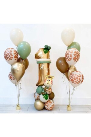 1 Year Old Mold Green Gold Chrome Safari Balloon Set - Öztürkpartievi