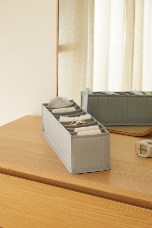 10 Compartments Gray Herringbone Cabinet Drawer Inside Accordion Type Folding Laundry Organizer - Ocean Home Textile
