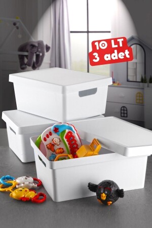 10 liters. Box with Lid 3 Pieces White - Nandy Home