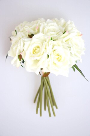 10 Luxury Artificial Rose Bunch 25 Cm White Flower YPCCK-BTN-312 - Yapay Çiçek Deposu