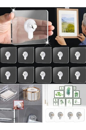 10 Pcs Adhesive Hanger Nails Transparent Strong Without Damaging the Wall Without Drilling and Leaving No Traces Sticking to the Table - Blue Home Lıght