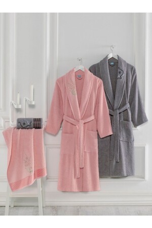 10 Piece Cotton Market Light Pink & Anthracite Double Bathrobe Set OZN202212631A - CottonCrea