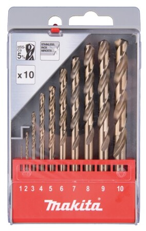 10-piece metal drill bit set MAKITA HSS Co5 1-10mm - Makita Accessories