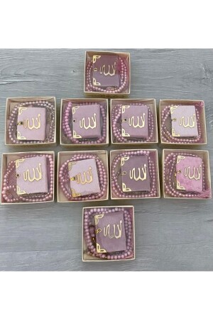 10-piece mini Quran and tasbih set with tassels, boxed, light pink color - Classy