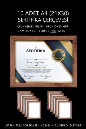 10 Pieces A4 Frame Wooden PVC 21x30 Frame For Certificate Diploma And Document - Yhfoto