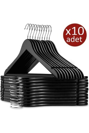 10 Pieces of Wooden Look Plastic A Quality 10 Pieces of Black Clothes Hangers Trousers Shirt Hangers - Canbay Store