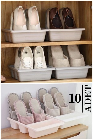 10 Pieces Roma 3 Compartments Shoe Slippers Organizer Vertical Ramp Shoe Rack Box - Bayev