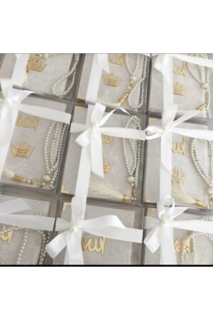 10 Pieces Velvet Yasin-i Şerif and Pearl Prayer Beads Set (boxed) - Hac