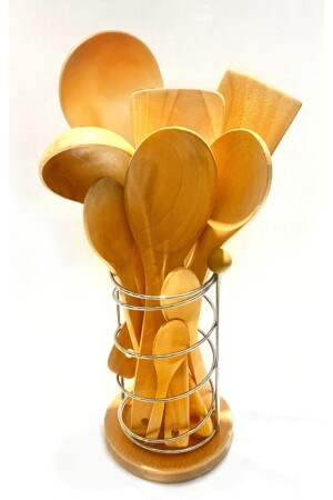 10-teiliges Bambus-Holzlöffel, Holzspatel, Servierschaufel-Set – mit Metallständer YNGN. STNDLI. ST - Kitchen Mania
