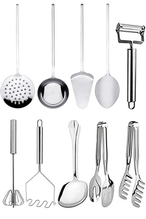 10-teiliges Edelstahl-Spatel-Sieb, Schöpfkelle, Löffel, Rührbesen, Mitgift-Vorbereitungsset TRV5SVST004111 - Trouvaille