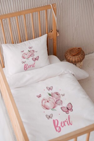 100 % Baumwollsatin, personalisiertes 100 x 150 Babybettwäsche-Bettbezug-Set BKN46 - Lilabio