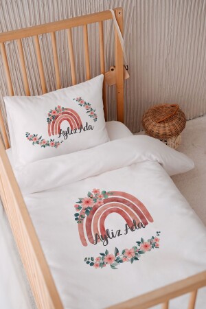 100 % Baumwollsatin, personalisiertes 100 x 150 Babybettwäsche-Bettbezug-Set BKN47 - Lilabio