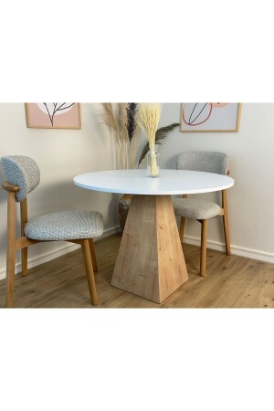 100 Cm Sapphire Oak Wooden Dining Table with Legs - Fungi Series - Study Table - Balcony and Cafe Table - Narkissos Dizayn