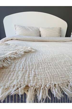 100% Cotton 4 Layer Muslin Bedspread Pike Ivory 160 X 230 Single TYC00721725076 - TruyTowel