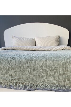 100% Cotton 4 Layer Muslin Bedspread Piqué Green Ecru Double 240 X 230 Piqué TYC00721275108 - TruyTowel