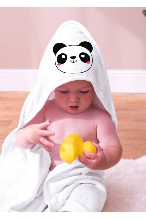 100% Cotton Baby Towel Swaddle - Baby Bath Towel 75x75cm Panda Pattern BEBEKBANYO2 - Canestar