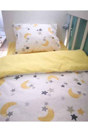 100% Cotton Children Youth Single Duvet Cover Set Yellow Moon Star Yellow 1677 - Bebek Özel