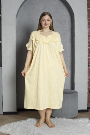 100% Cotton Combed Short Sleeve Plus Size Mother's Nightgown 136 - Seboteks