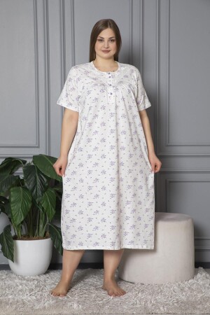 100% Cotton Combed Short Sleeve Plus Size Mother's Nightgown 584 - Seboteks