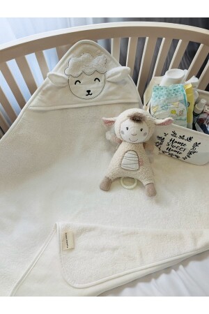100% Cotton Cream Lamb Pattern Embroidered Baby Towel Swaddle 75x75cm - Tanem Home