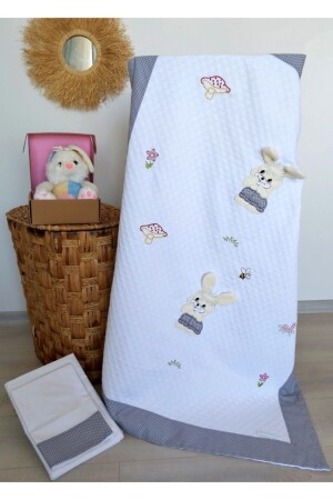 100% Cotton Gray Rabbit Patterned Baby Pique Set TAG103 - mellowbabystore