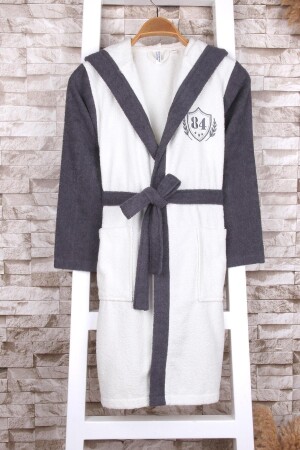 100% Cotton Hooded Boy's Bathrobe with Embroidered Chest - Baveno