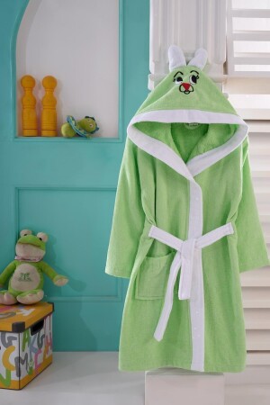 100% Cotton Hooded Embroidered Children's Bathrobe 1-12 Years 153-99-0017 - Nina Home