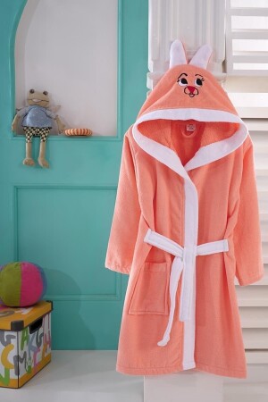 100% Cotton Hooded Embroidered Children's Bathrobe 1-12 Years 153-99-0017 - Nina Home