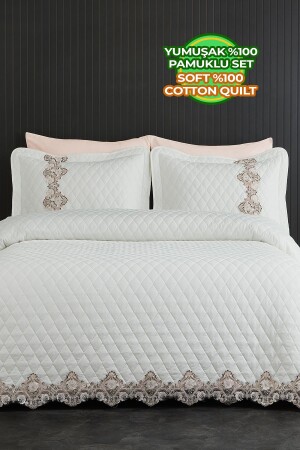100% Cotton May Lace Bedspread Double Fiber Filled Quilted (Pique) Set Off White - Evlen Home Collection