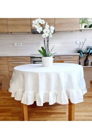 100% cotton raw linen round tablecloth (140cm) diameter - Eyma Home