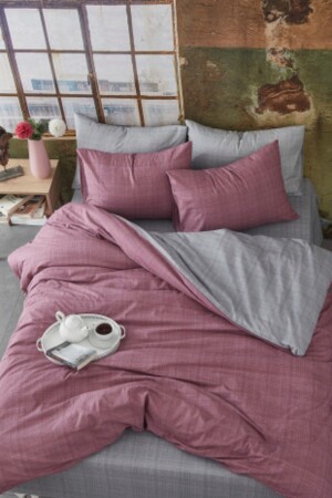 100% Cotton Reversible Double Duvet Cover Set 1017 - BONJARDİNHOME