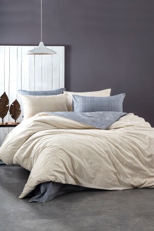 100% Cotton Reversible Double Duvet Cover Set 1017 - BONJARDİNHOME